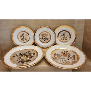Vintage Japanese The Art Of Chokin 18 KT Gold Edged Collectors Wall Plates